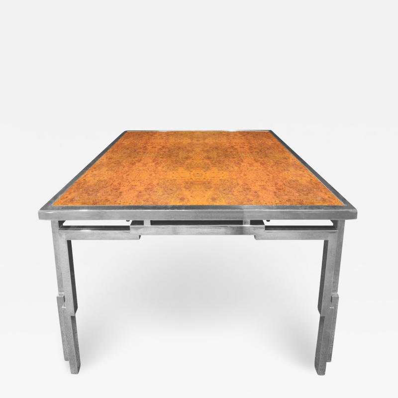 Willy Rizzo Willy Rizzo Dining Table in Chrome and Burl Wood 1970s