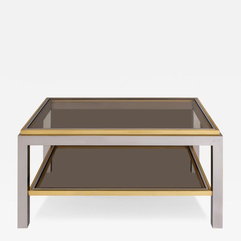 Willy Rizzo Willy Rizzo Flaminia Coffee Table in Polished Chrome and Brass 1970s Signed 