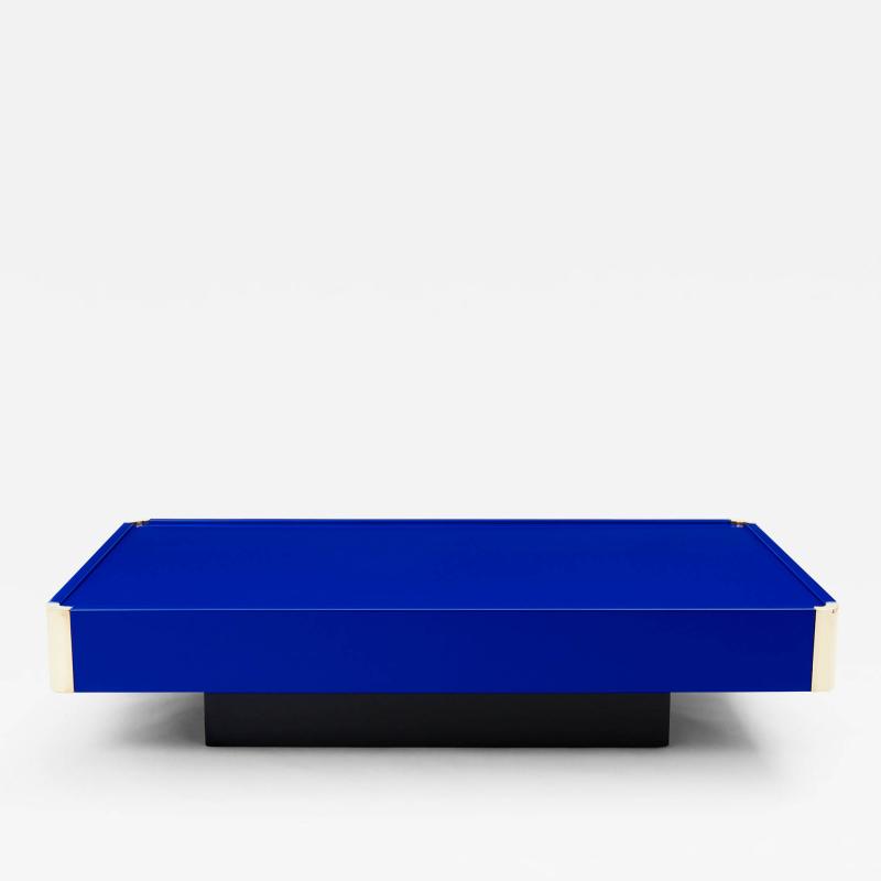 Willy Rizzo Willy Rizzo Majorelle blue lacquer and brass coffee table 1970s