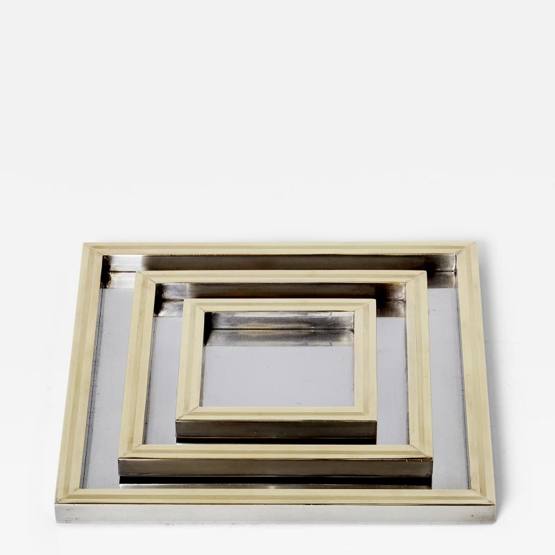 Willy Rizzo Willy Rizzo Nesting Trays serving pieces in steel and brass 1970s