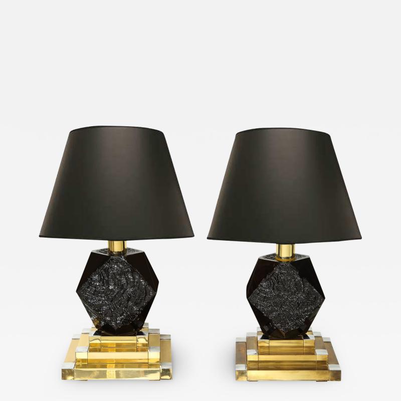 Willy Rizzo Willy Rizzo Pair of Impressed Glass Table Lamps 1970s