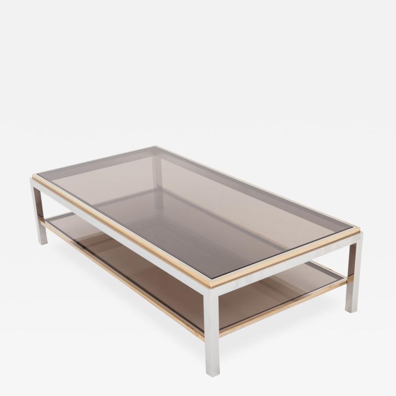 Willy Rizzo Willy Rizzo Rectangular Coffee Table In Brass Chrome and Glass 1970s