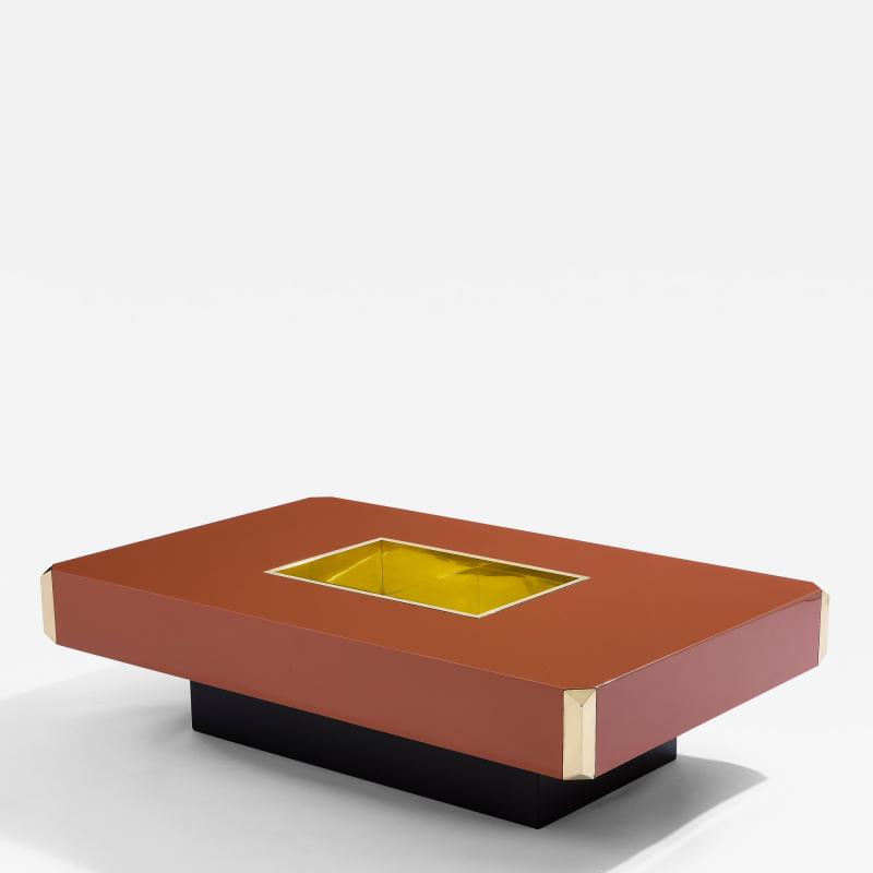 Willy Rizzo Willy Rizzo brown lacquer and brass bar coffee table Alveo 1970s