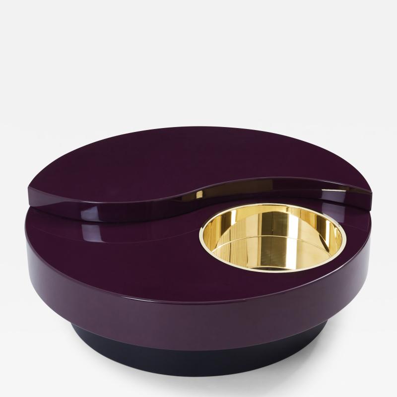 Willy Rizzo Willy Rizzo mauve lacquer brass bar swivel coffee table TRG 1970s