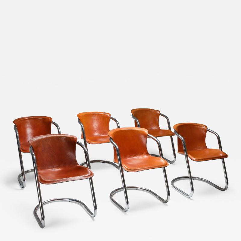 Willy Rizzo Willy Rizzo tan leather chairs for Cidue 1970s