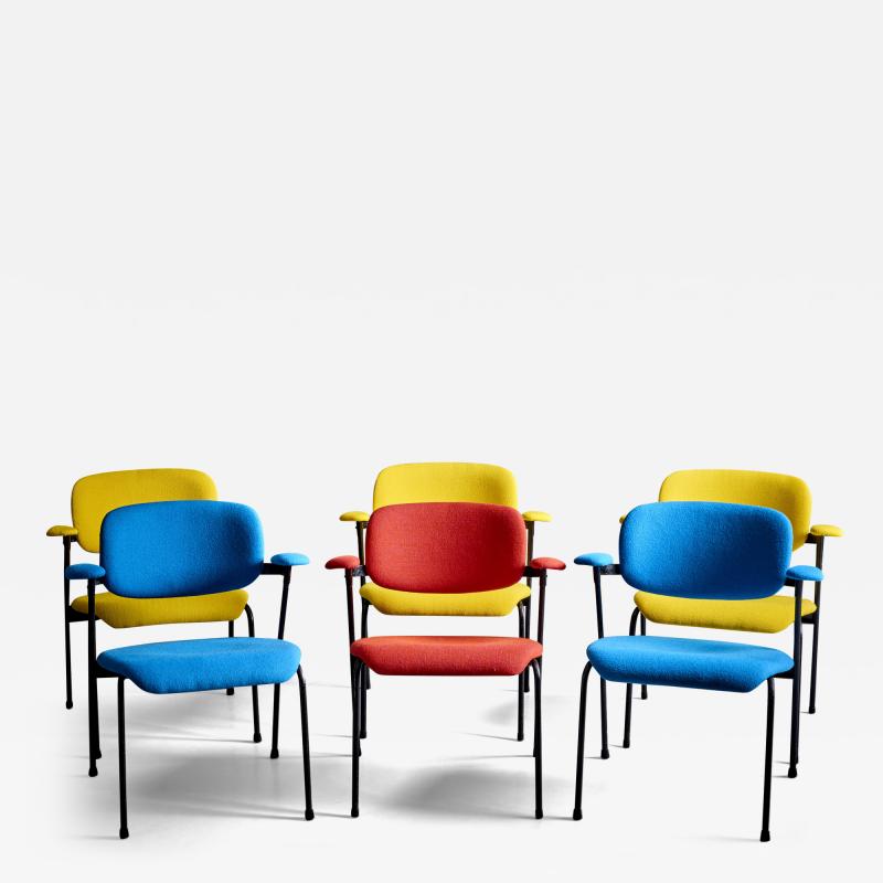 Willy Van der Meeren Willy van der Meeren for Tubax Set of 6 Lounge Chairs in blue red yellow 1950s