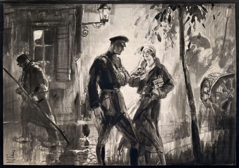 Wilmot Emerton Heitland Romantic Couple In Wartime Paris on Rainy Parisian Night