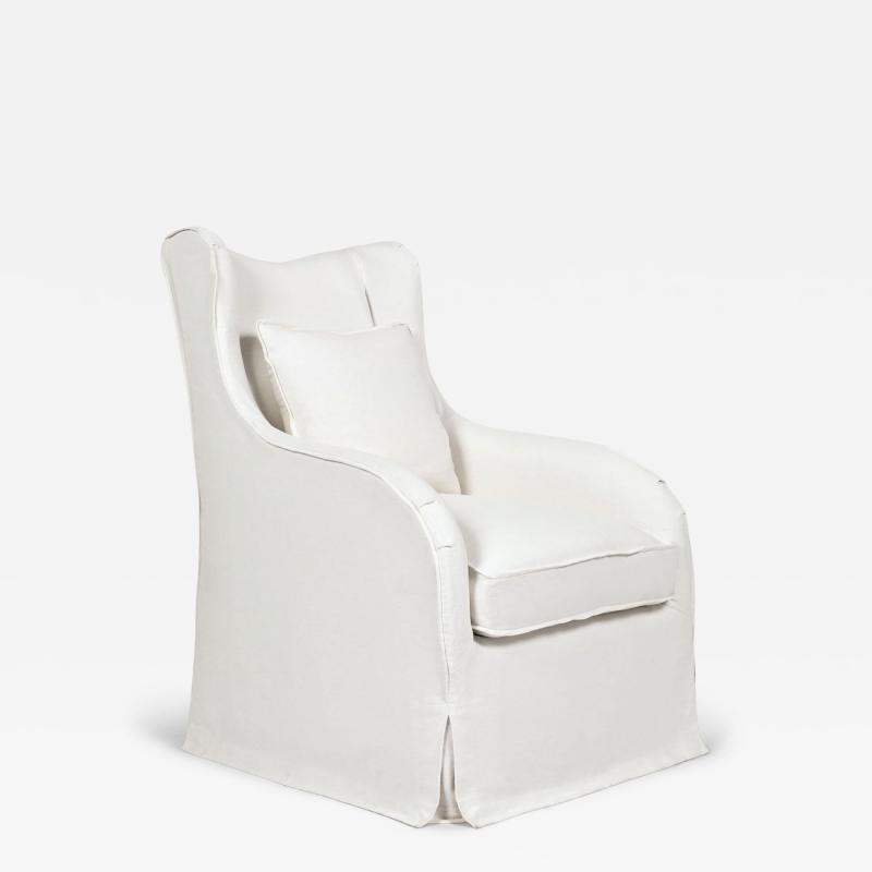Wingback Armchair Slipcovered in White Linen