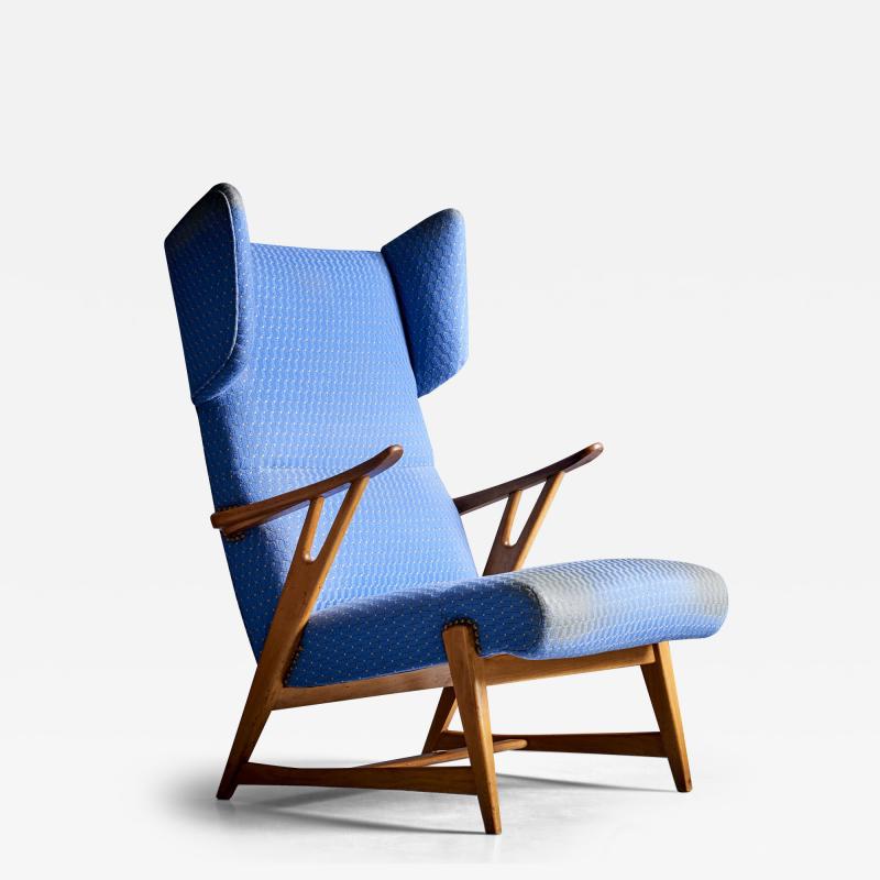 Winged Highback Italian Lounge Chair in the manner of Carlo Molino 1950s
