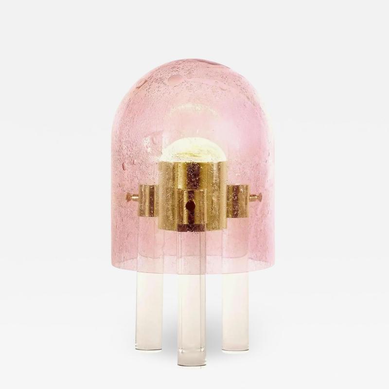 Wireless Italian Dimmable Pink Murano Glass Space Age Gold Brass Table Lamp