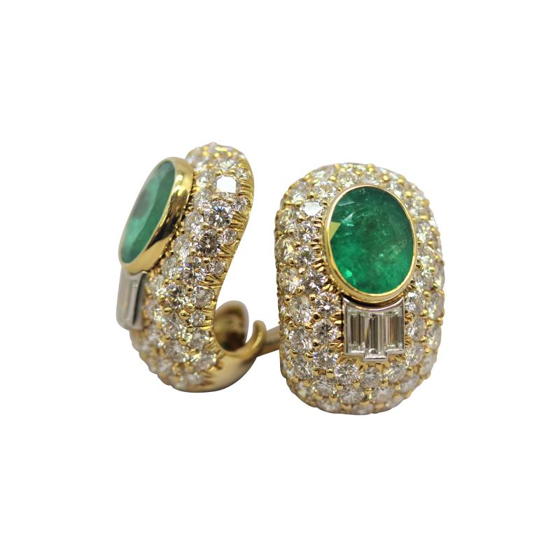 Wonderful David Webb Emerald and Diamond Earrings