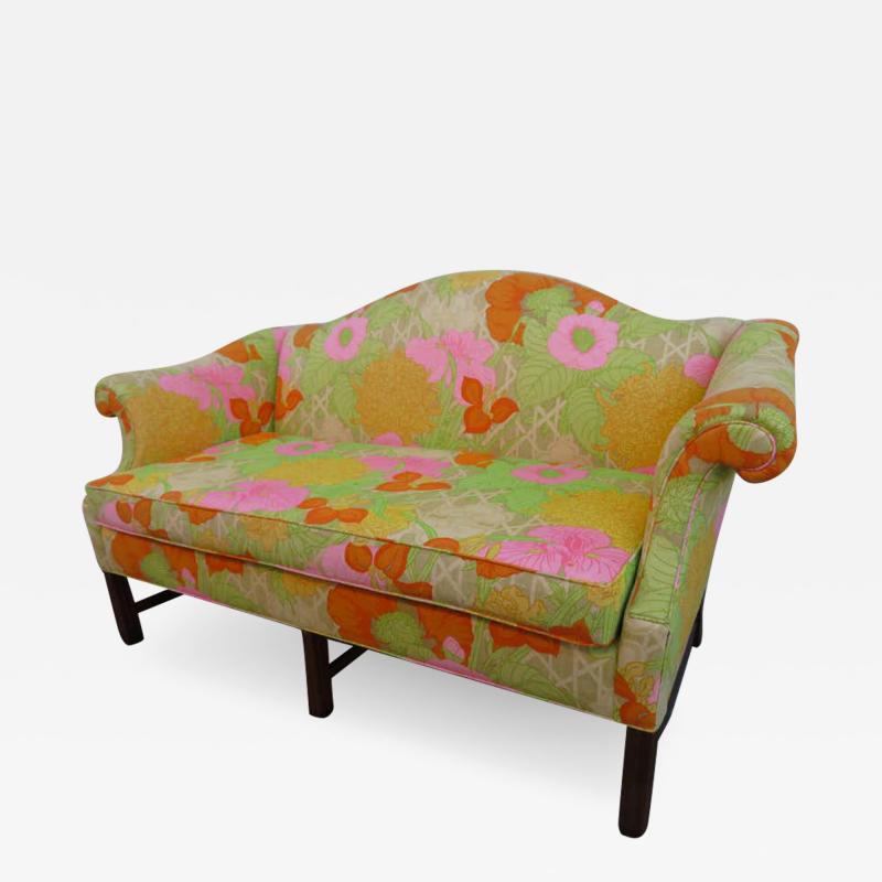 Wonderful Flowered Linen Chippendale Style Camelback Loveseat Sofa Midcentury