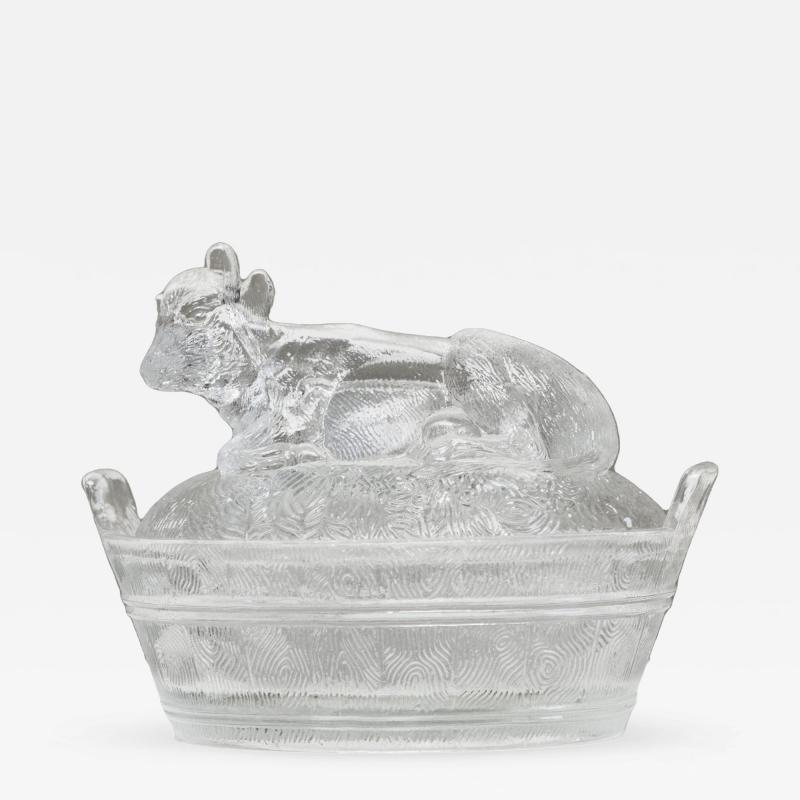 Wonderful Lidded Box with Cow in Glass Mid 20th Century