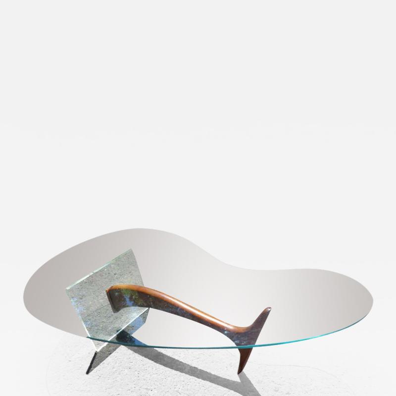 Wonderful Lucite Sculptural Walnut Coffee Table Midcentury
