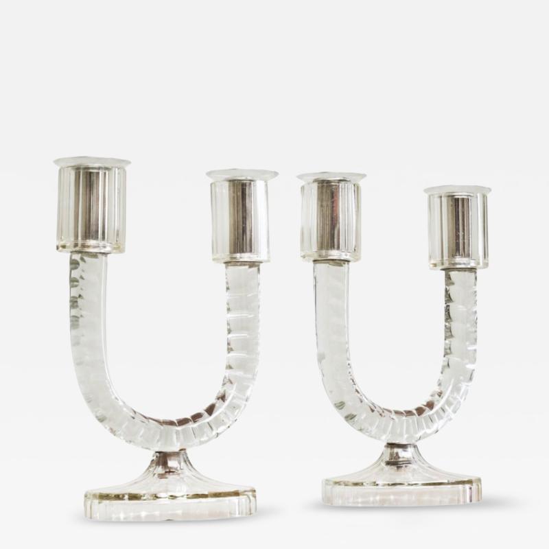 Wonderful Pair of Crystal Art Deco Candle Holders France 1930s