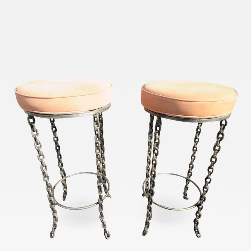 Wonderful Unusual Pair of Chain Link Bar Stools Swivel Top Mid Century Modern