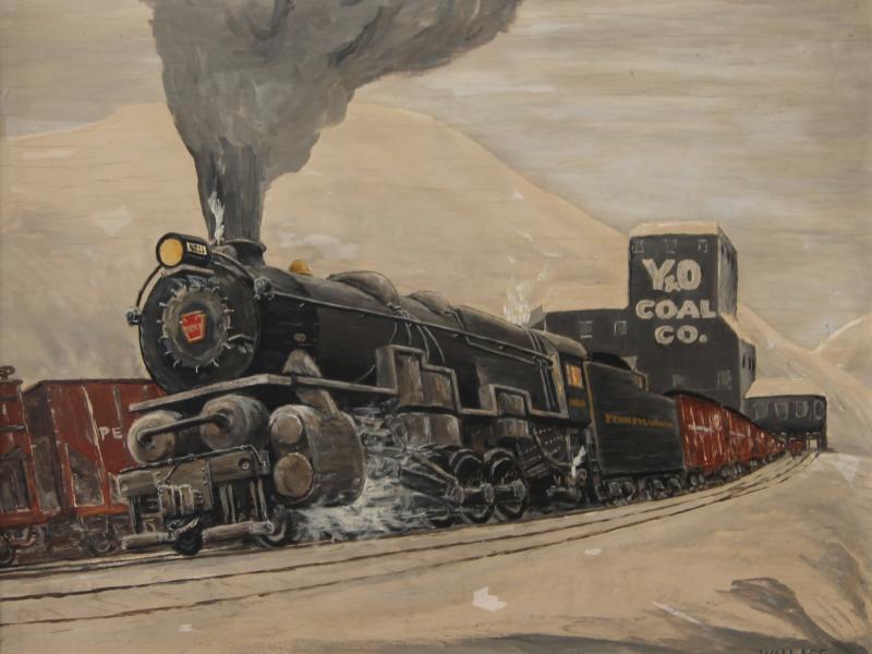 Wonderful train painting Signed by the artist WALLACE