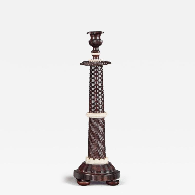 Wood Carved Anglo Indian Candlestick 20th Century