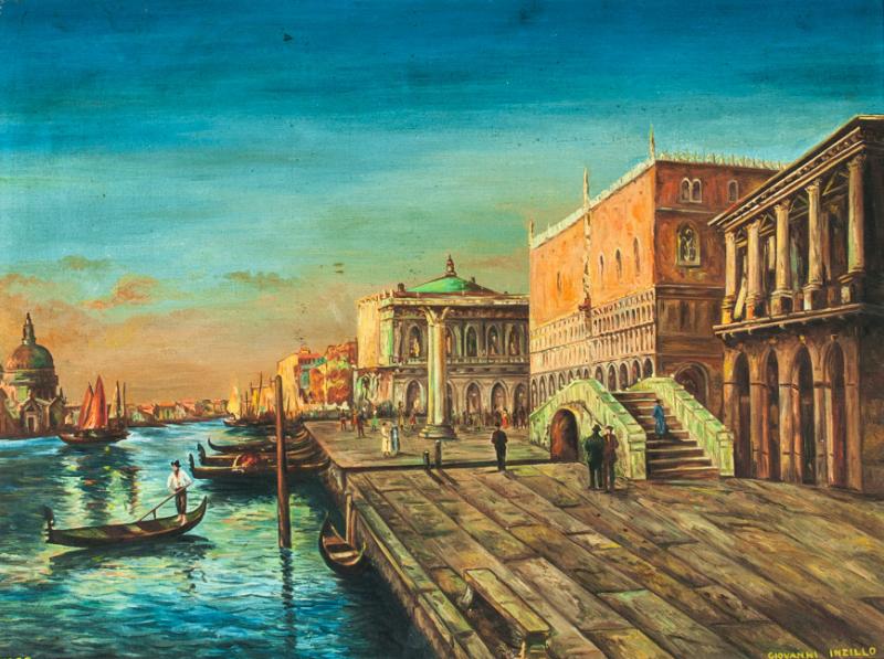 Wood Framed Venices Grand Canal Oil On Canvas Painting