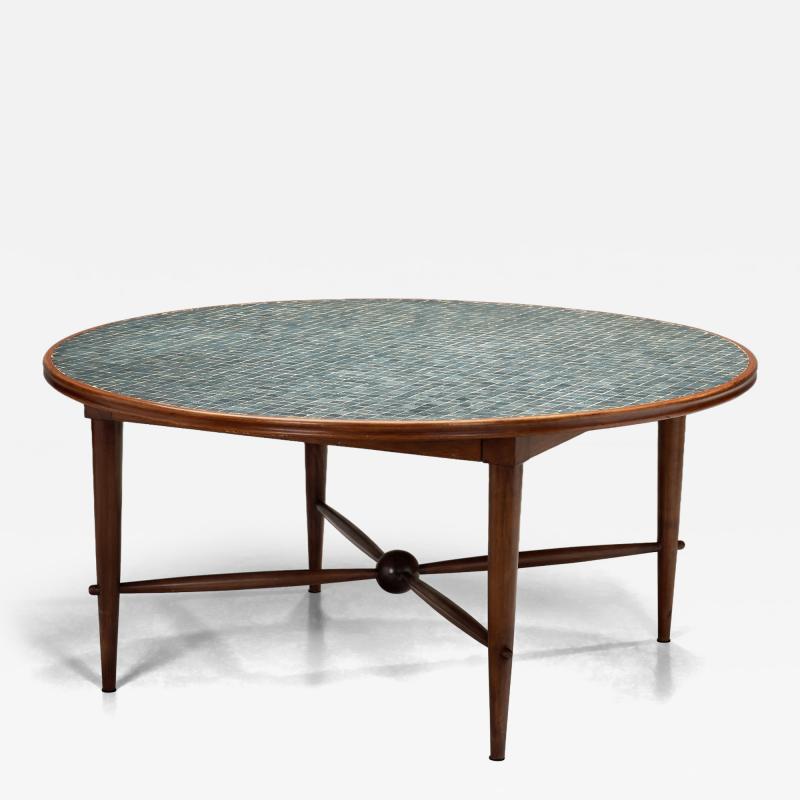 Wood and Ceramic Tile Coffee Table France 1970s