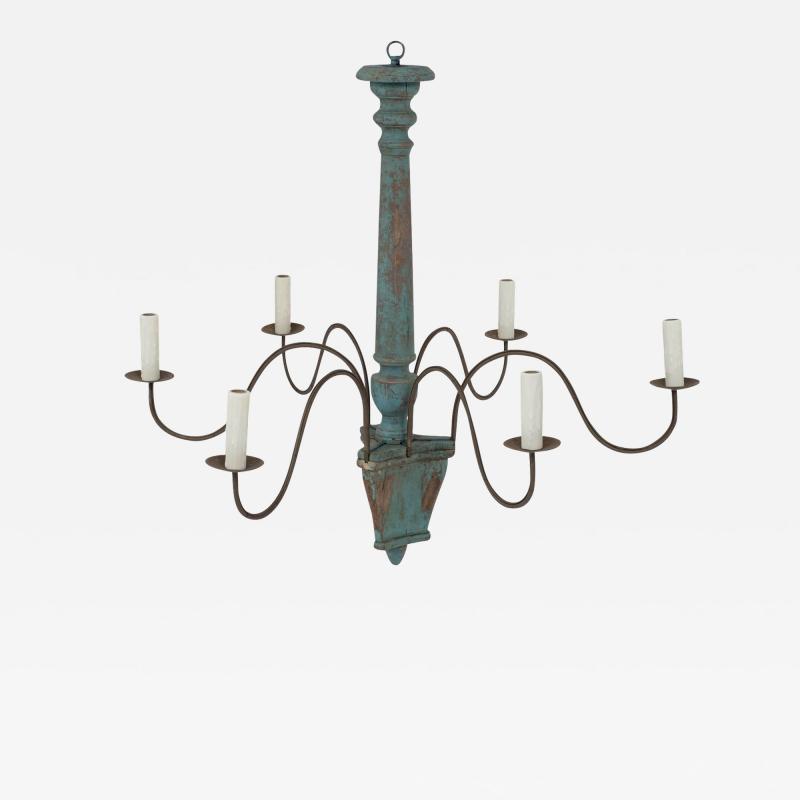 Wood and Iron Teal Painted Italian Chandelier