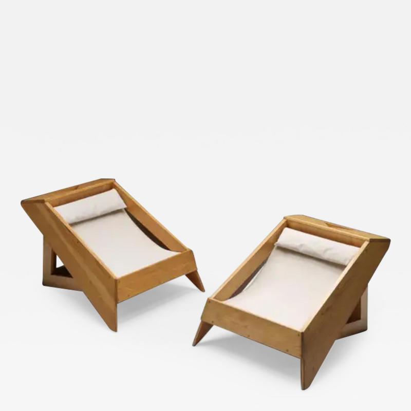 Wooden Architectural Lounge Chairs Italy 1960s