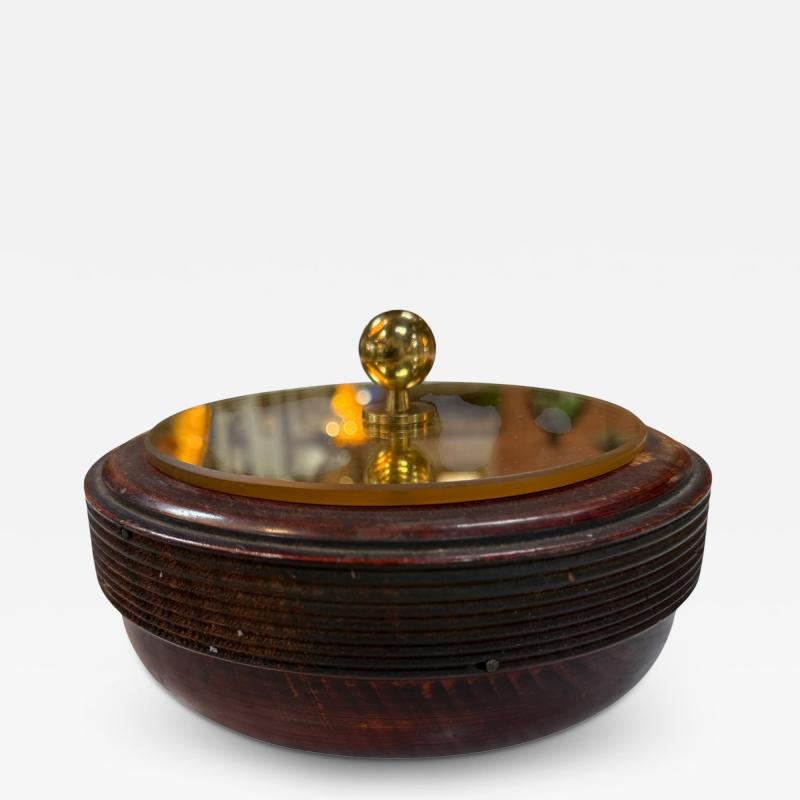 Wooden Lidded Box with Brass Tone Mirror Top