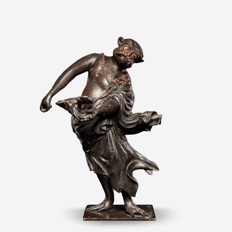 Wooden sculpture of a Dancing Tengu Late Edo Meiji Period Japan