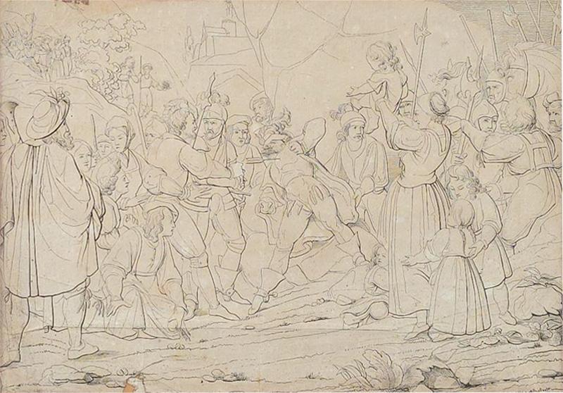 Working Drawing for a Painting of a Historical Scene Italy 18th century