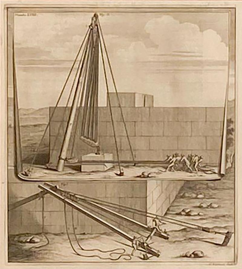 Workmen On A Building Site Engraving Flemish Engraving 18th Century