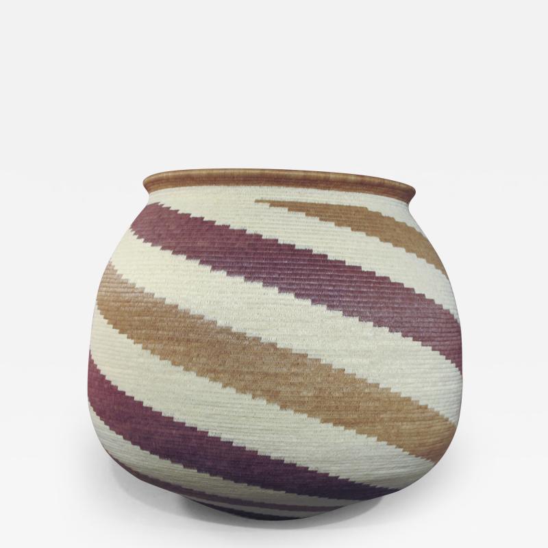 Wounaan Tribal Basket Bold Geometric Spiral Design Mauve Cream Yellow