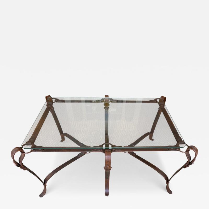 Wrought Iron Faux Leather Buckle Coffee Table