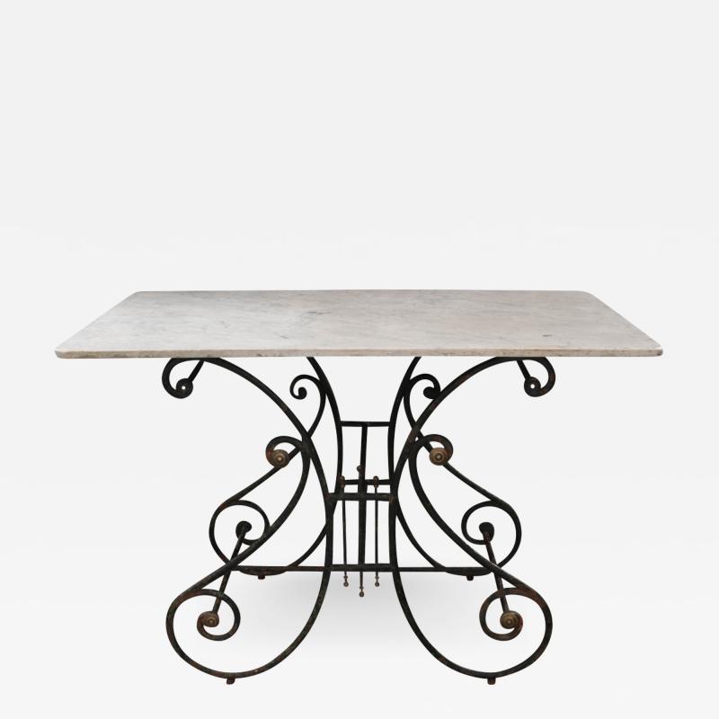 Wrought Iron Gilt Brass and Marble Top Bakers Pastry Table