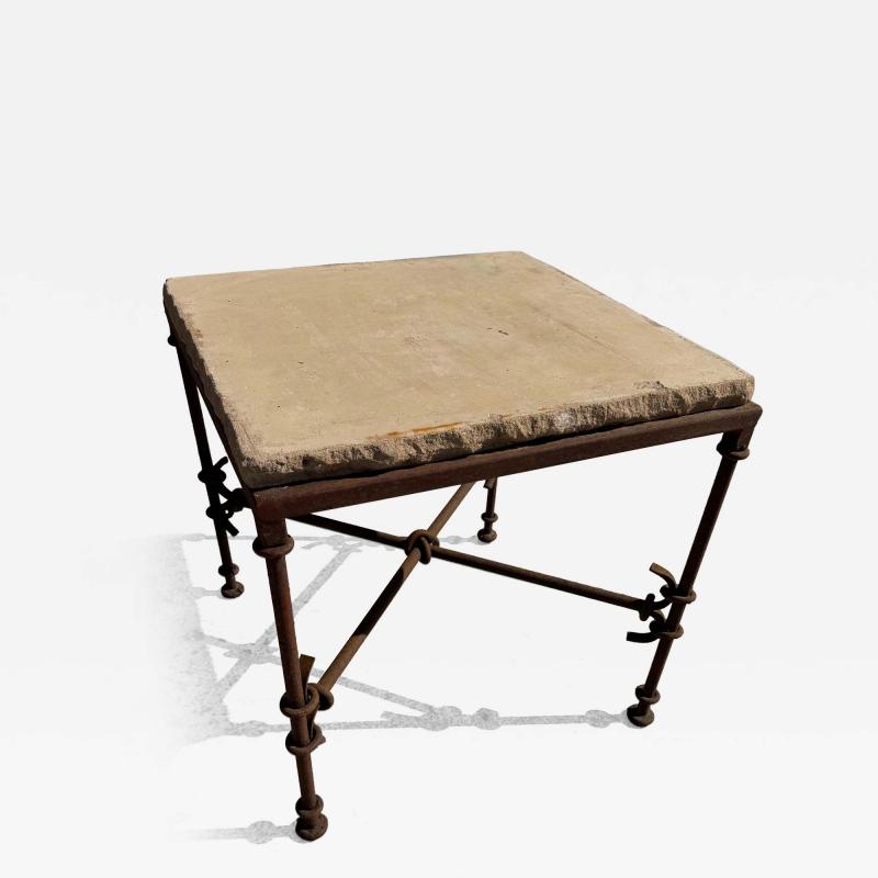 Wrought Iron Side Table with Stone Slab Top
