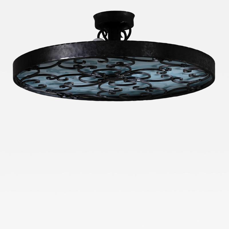 Wrought iron and glass ceiling lamp