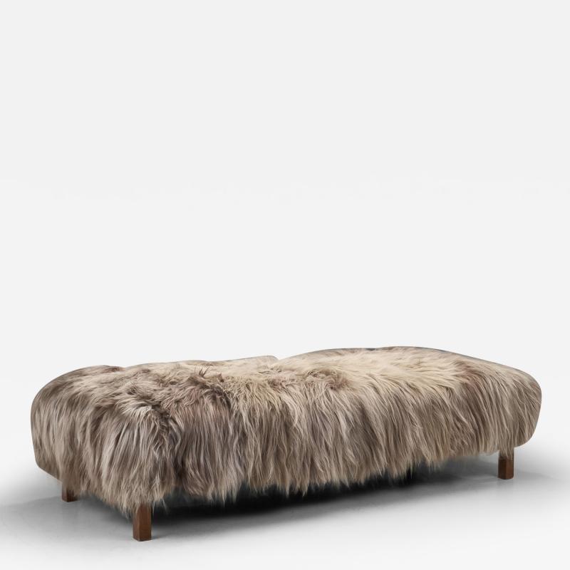 Yak Hide Daybed with Solid Wood Legs Europe ca 1950s