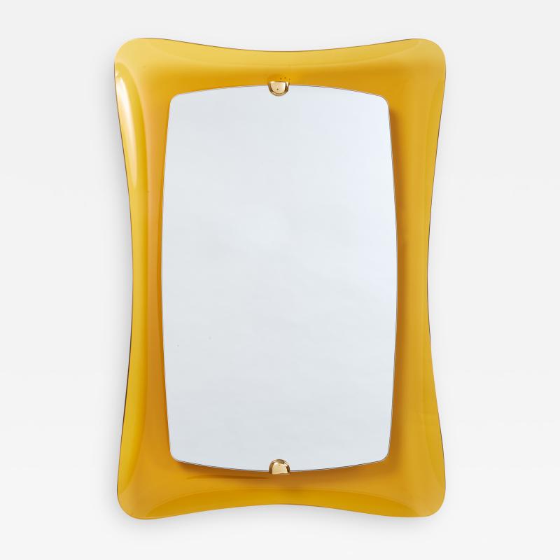 Yellow Amber Glass Mirror Italy 1960s