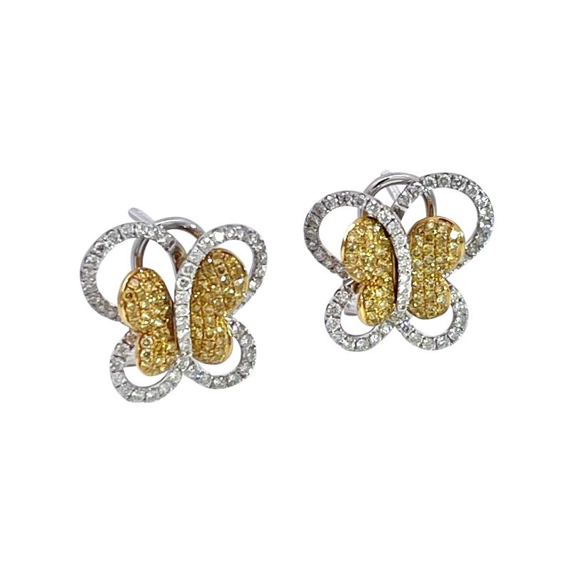 Yellow White Diamond 18K White Gold 2 36 carats Butterfly Earrings