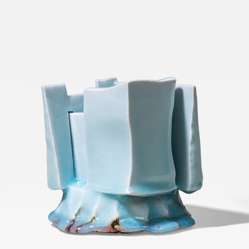 Yoshikawa Masamichi Ice Blue Vase Kayho by Ceramic Artist Masamichi Yoshikawa 21st Century
