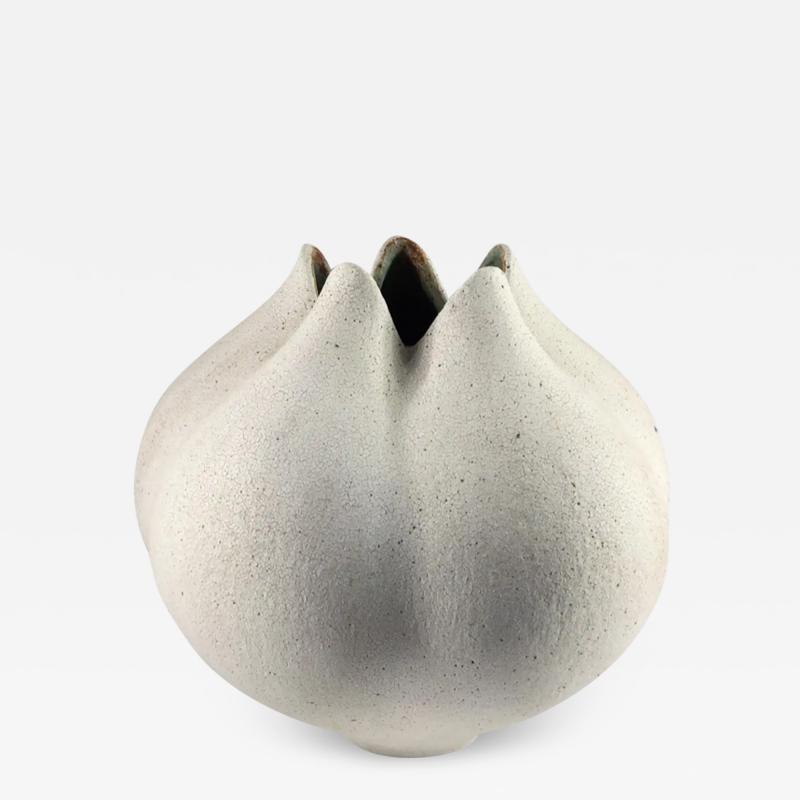 Yumiko Kuga Round Ceramic Blossom Vase with Petals by Yumiko Kuga