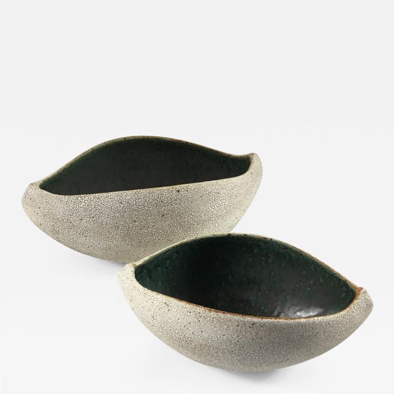 Yumiko Kuga Set of 2 Boat Shaped Pottery Bowls with Dark Inner Glaze by Yumiko Kuga