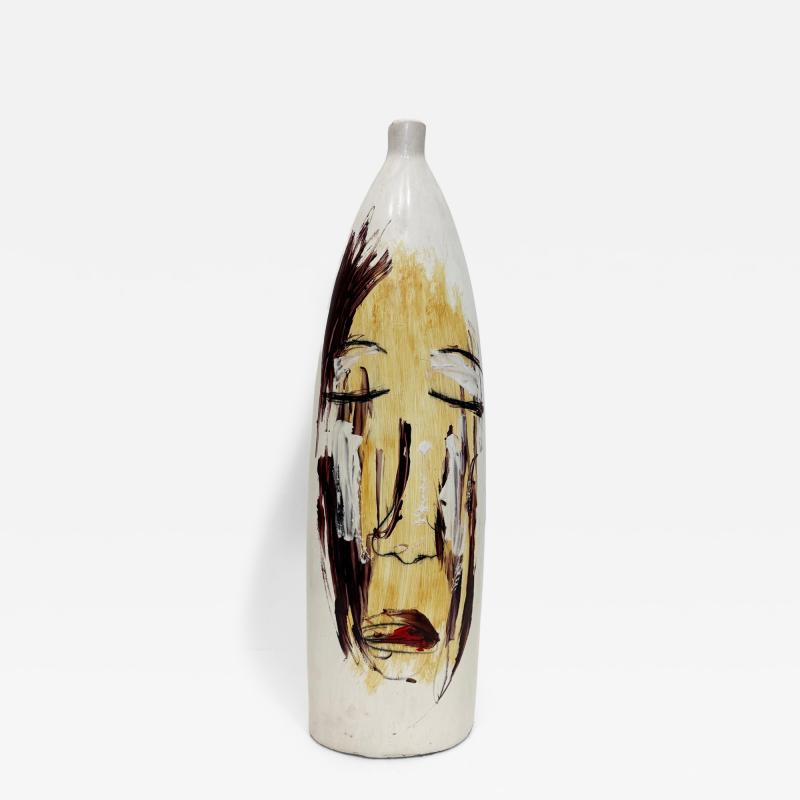 Yuri Zatarain Huge Mexican Artist Yuri Zatarain Face Vase Painted on Both Sides Oleo Series