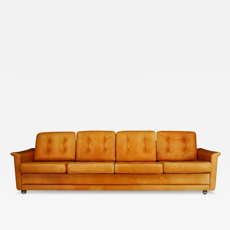 c1970 German cognac leather 4 seat sofa