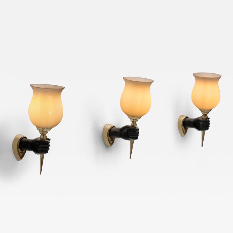 devoluy john Set of 3 John Devoluy Attr Bronze Wall Lamps Europe First half of the 20th C