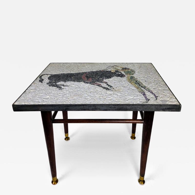 eduardo alvarado 1950s Eduardo Alvarado Mexican Mosaic Banderillero Rosewood Table Castillo Taxco