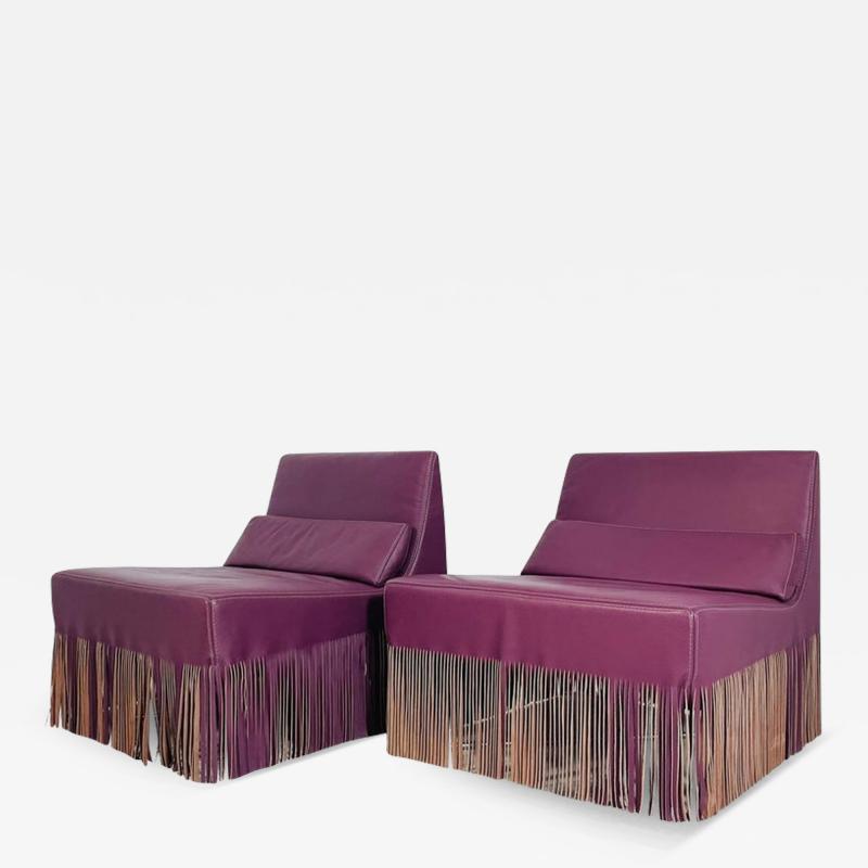 gamma arredamenti Pair of Fringe Slipper Chairs made in Italy by Gamma Arredamenti International