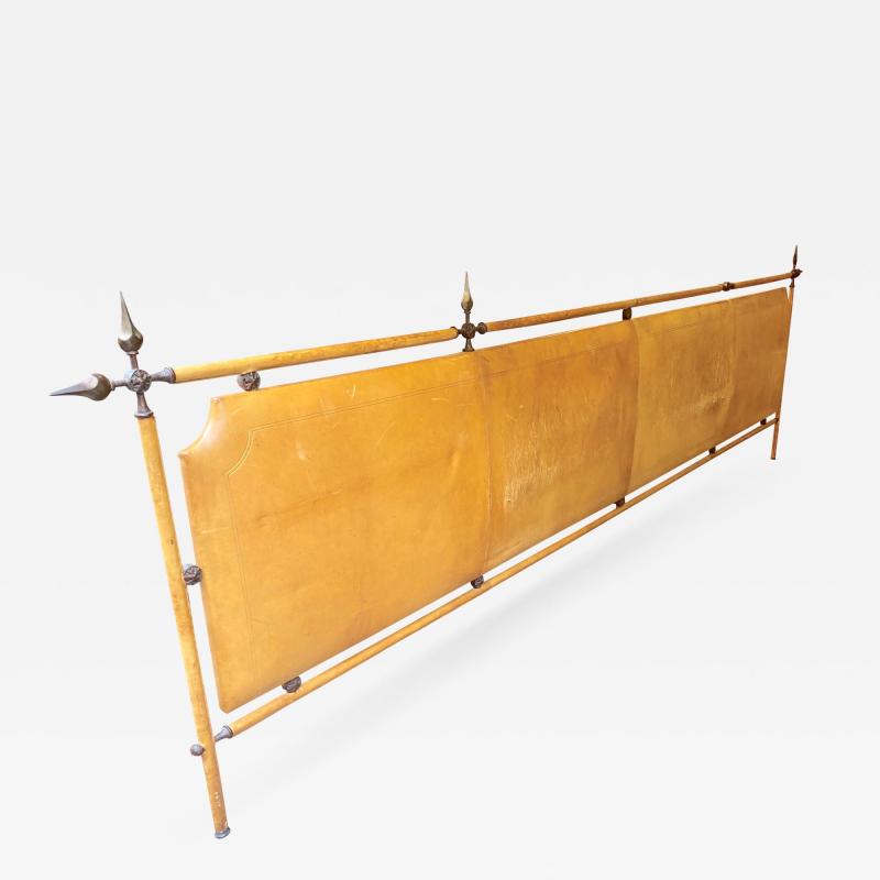 incredible baroque longest gold bronze and leather head bed with arrow hardware