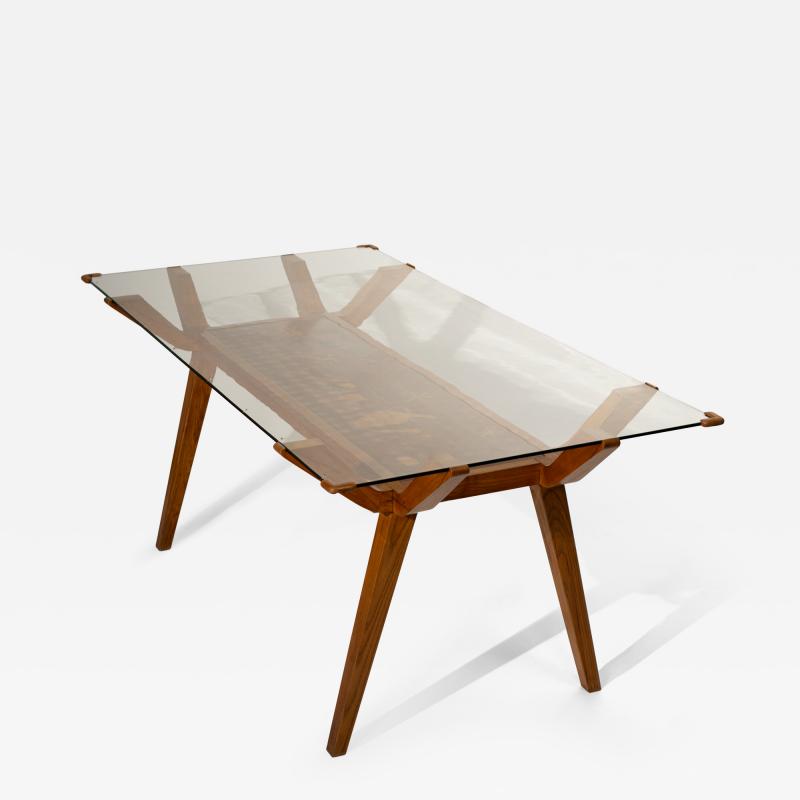 mid Century Italian Dining Table with Wood Inlay 1950