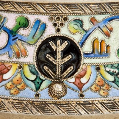  6th Artel Cloisonn enamelled silver Russian Salt by 6th Artel