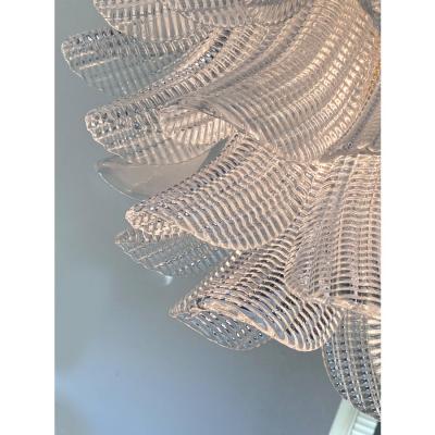  A V Mazzega Contemporary Murano Style Glass Sella Chandelier With Gold 24k Metal Frame